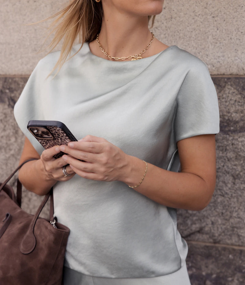 Draped Dolman Sleeve Blouse in Aloe Stone