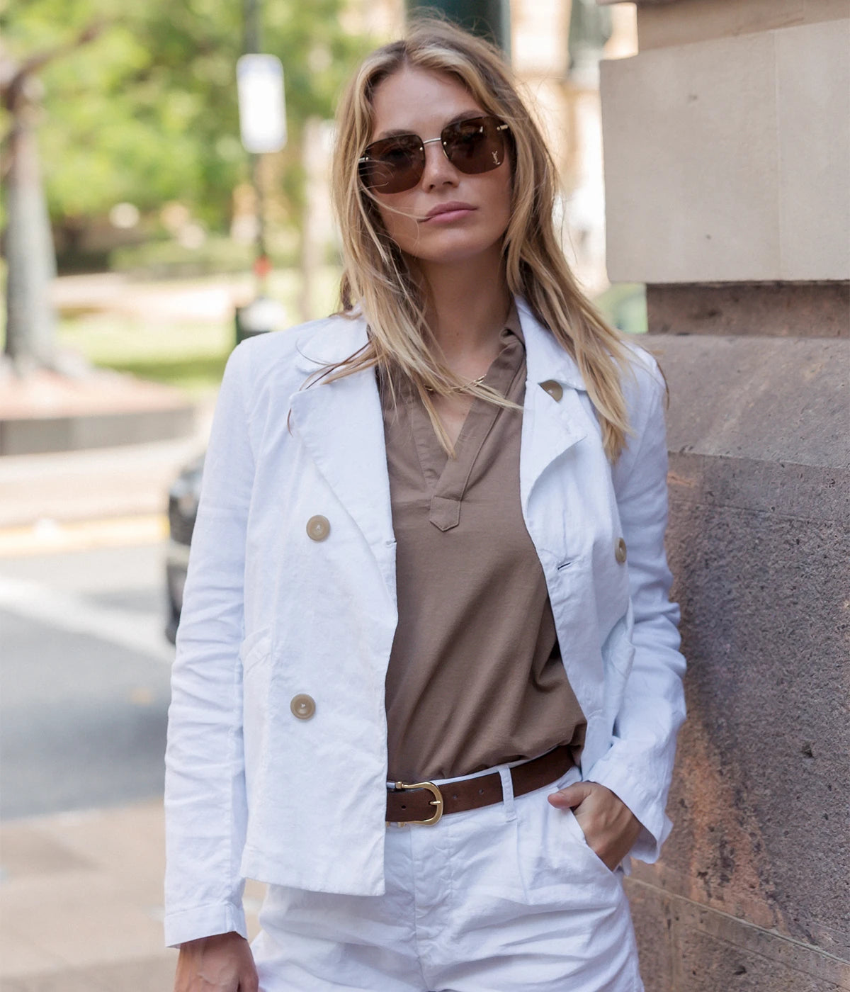 Mini Belfast English Peacoat in White Performance Linen