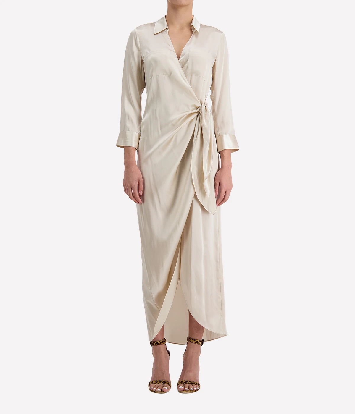 Kadi Long Wrap Dress in Champagne