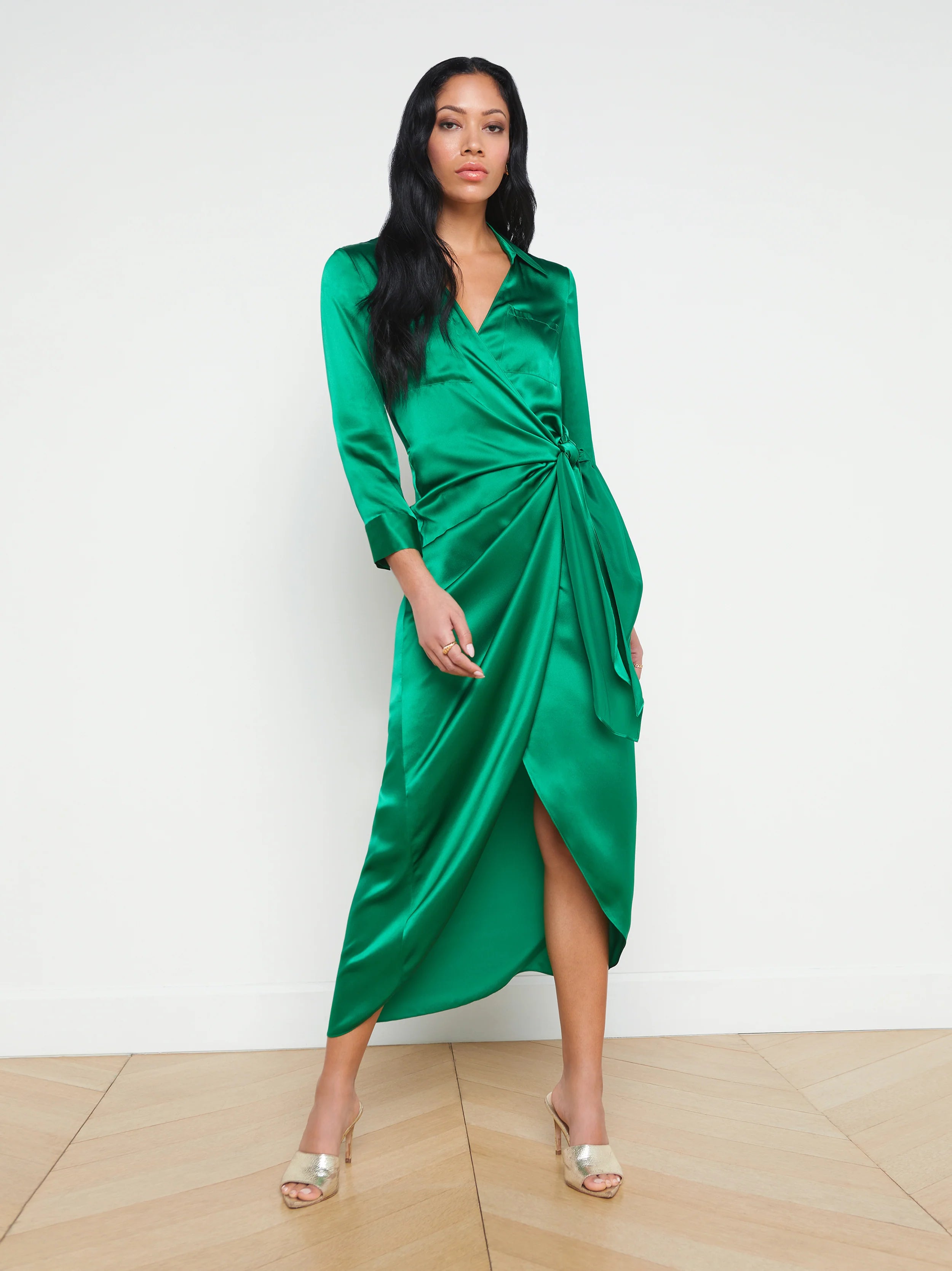 Kadi Long Wrap Dress in Sea Green