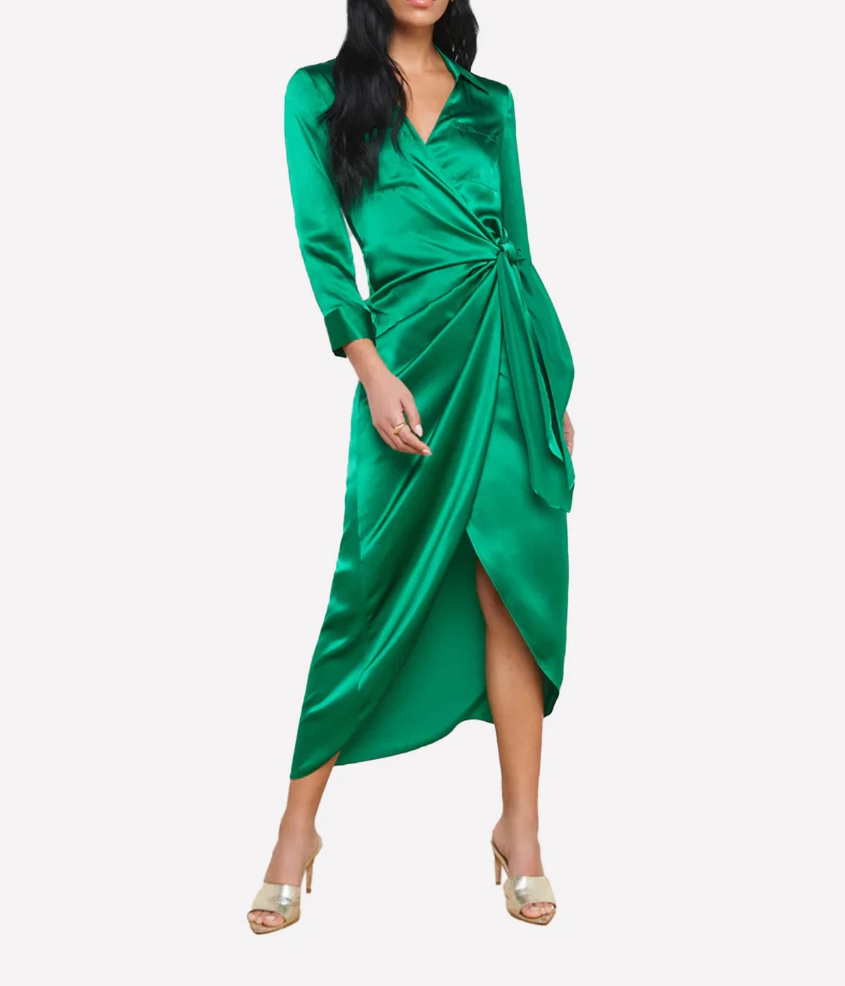Kadi Long Wrap Dress in Sea Green