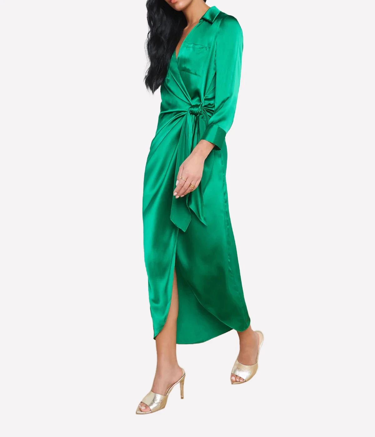 Kadi Long Wrap Dress in Sea Green