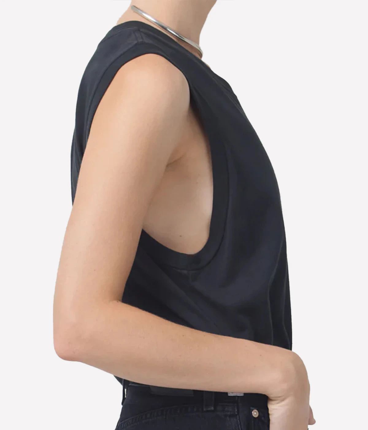 Kelsey Roll Sleeve T-Shirt in Washed Black