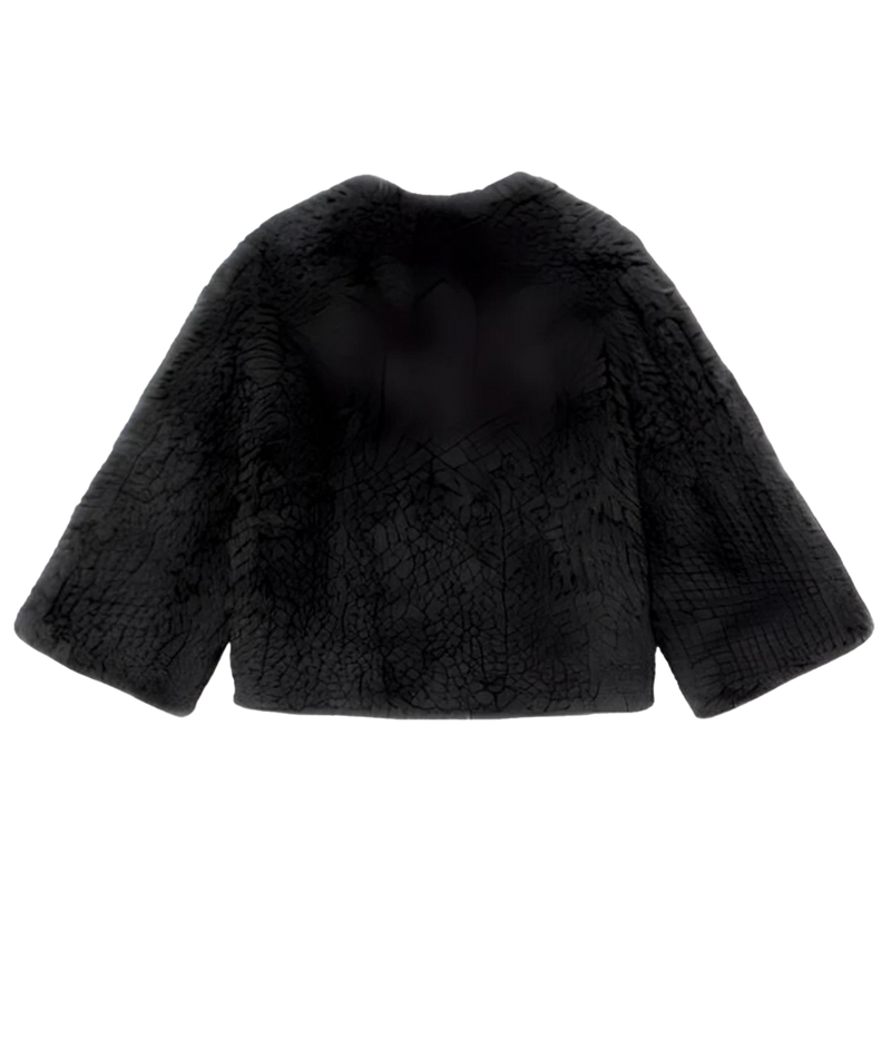 Knitted Rex Rabbit Fur Jacket in Black