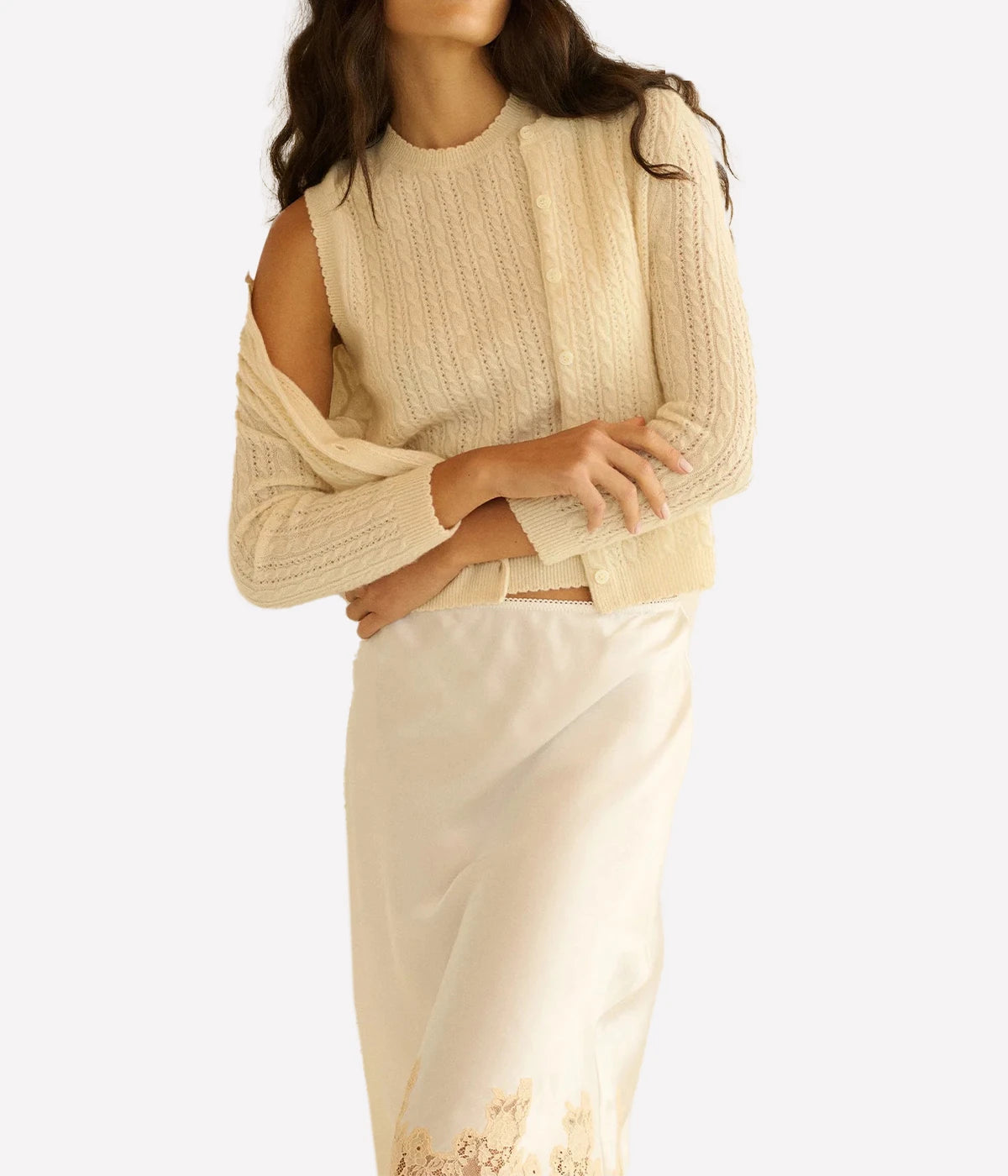Louden Cashmere Cable Sweater In Dogwood