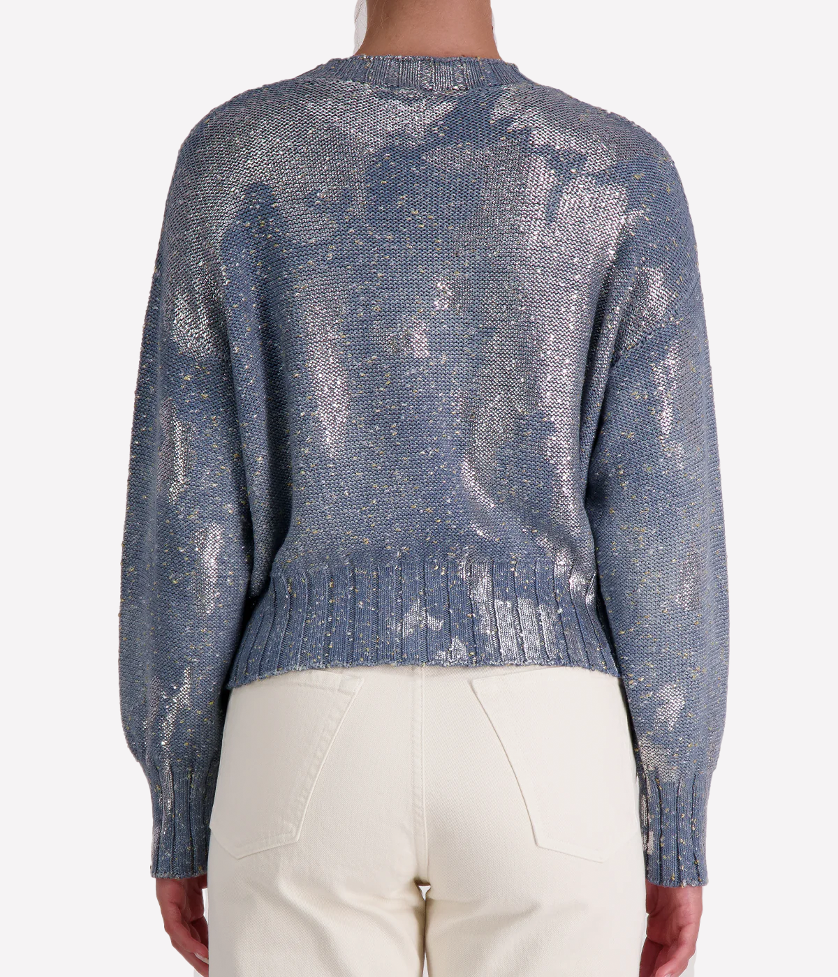 Round Neck Pullover w Lamination in Titanium