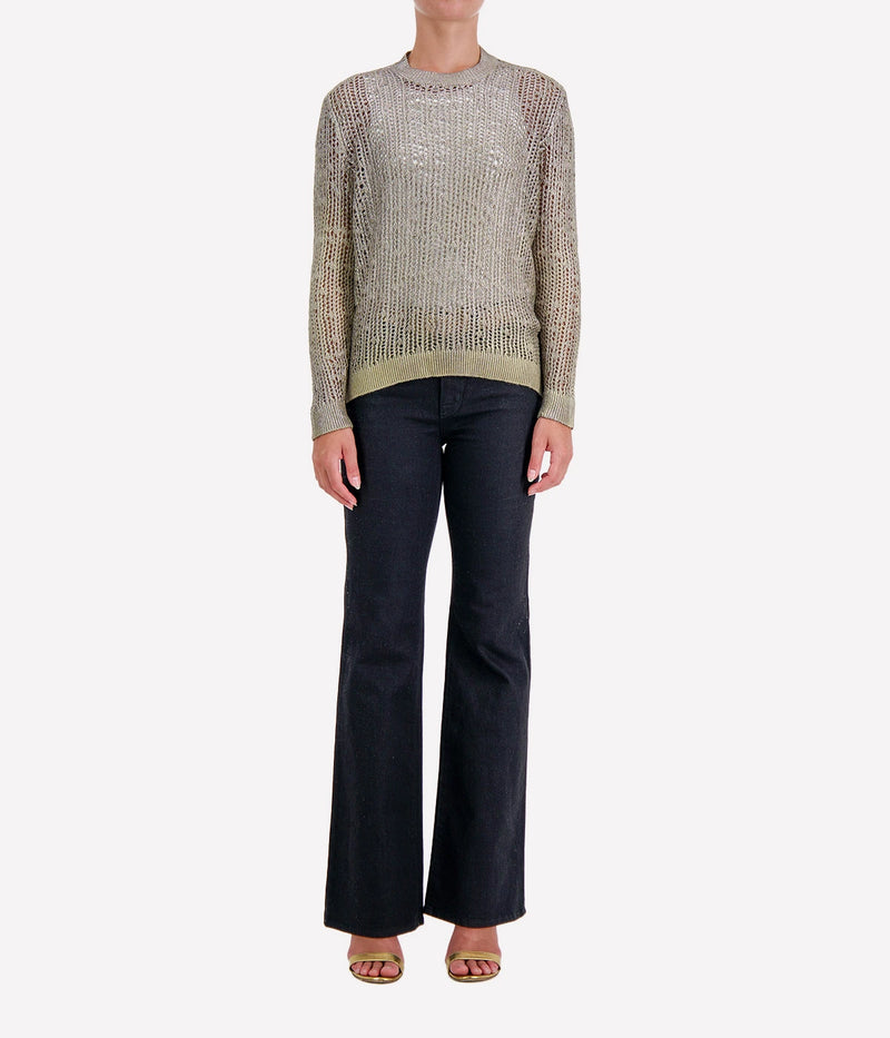 Laminated Net Stitch Round Neck in Mushroom