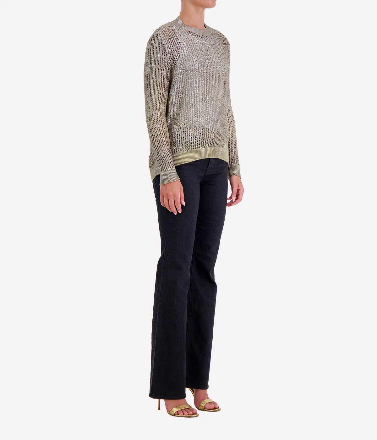 Laminated Net Stitch Round Neck in Mushroom