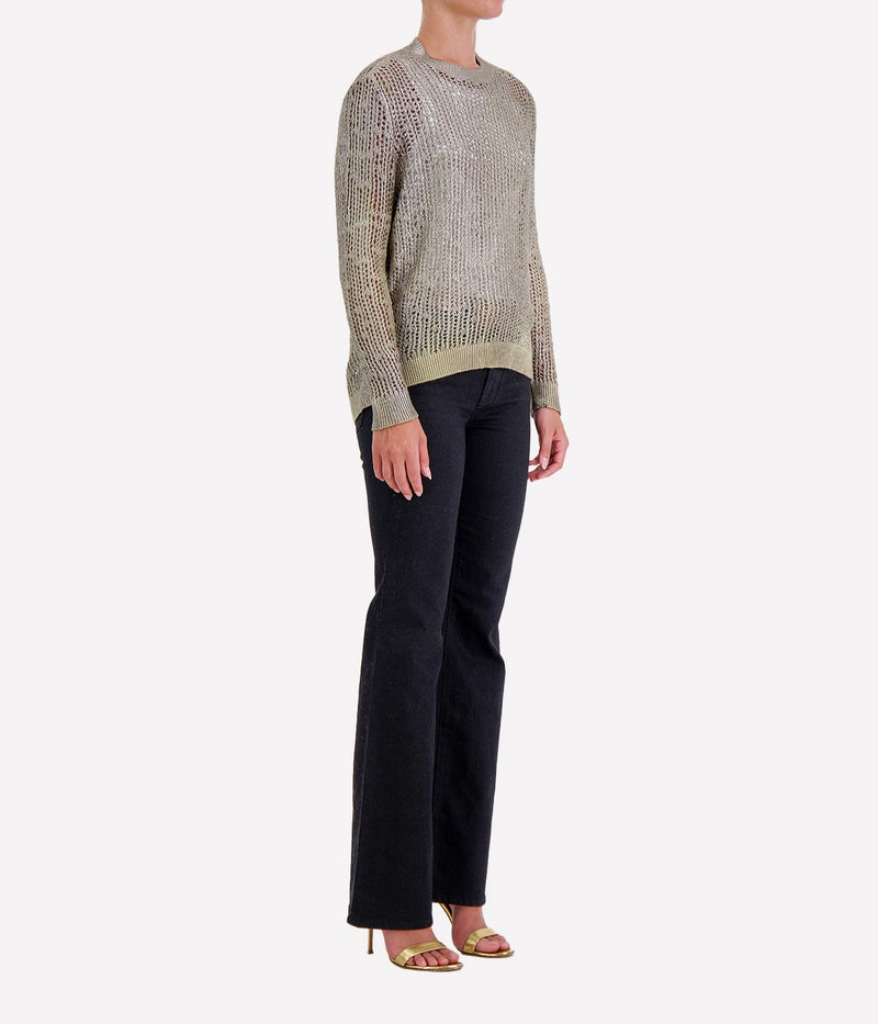 Laminated Net Stitch Round Neck in Mushroom
