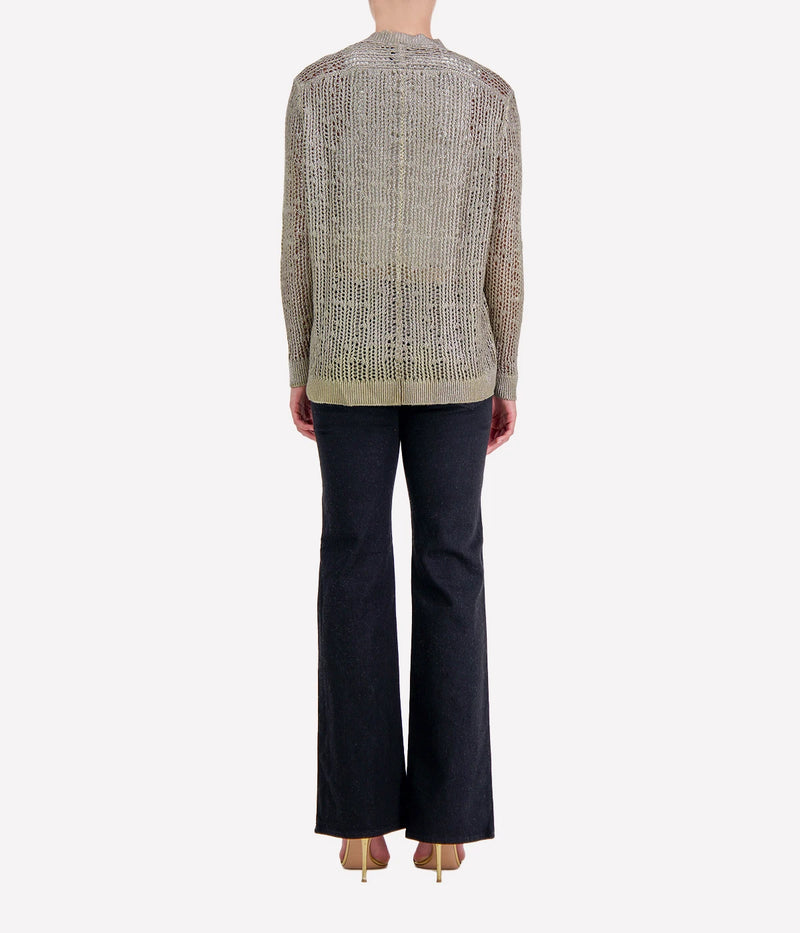 Laminated Net Stitch Round Neck in Mushroom