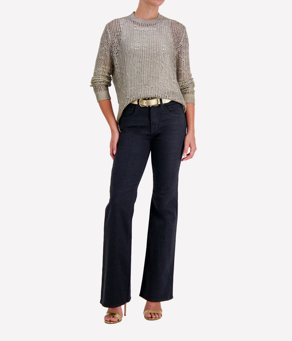 Laminated Net Stitch Round Neck in Mushroom