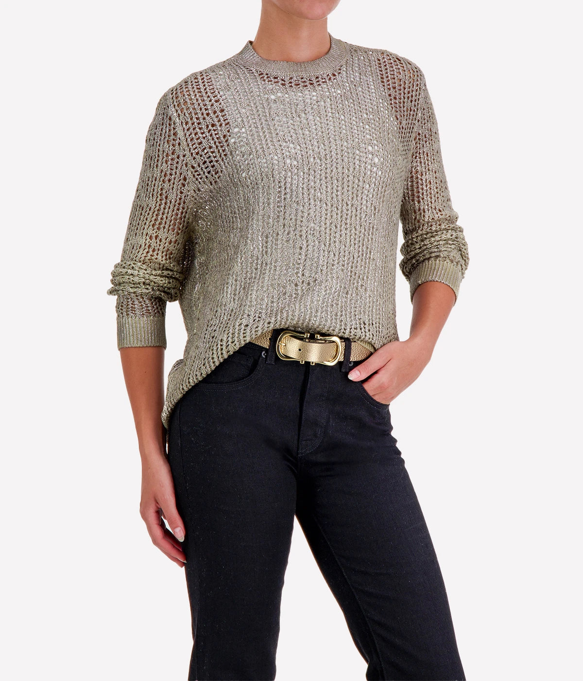 Laminated Net Stitch Round Neck in Mushroom