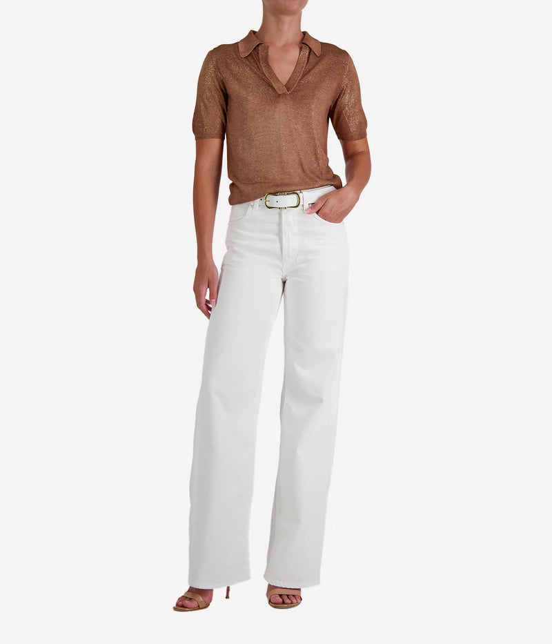 Laminated Polo Neck Pullover in MOKA