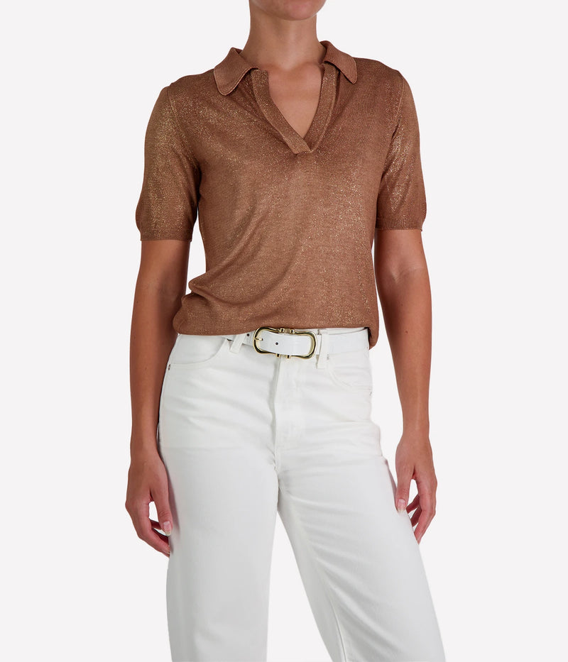 Laminated Polo Neck Pullover in MOKA