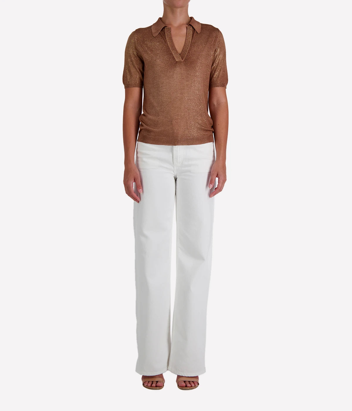 Laminated Polo Neck Pullover in MOKA