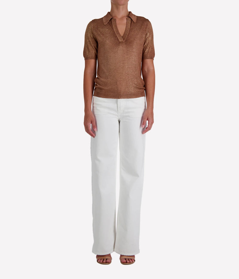 Laminated Polo Neck Pullover in MOKA