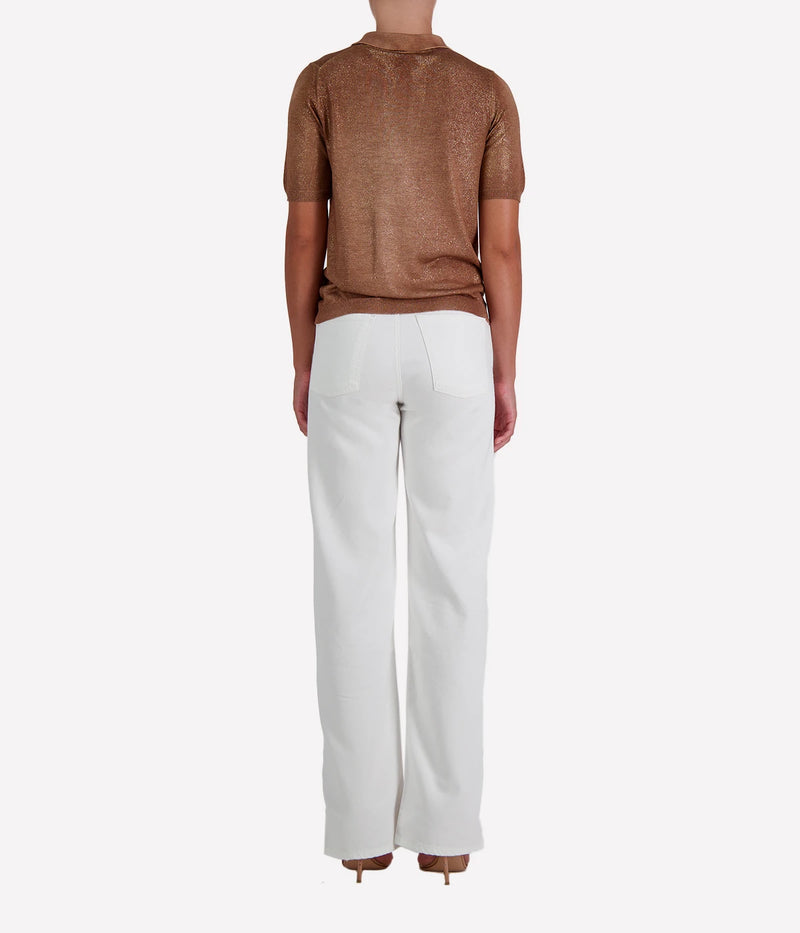 Laminated Polo Neck Pullover in MOKA
