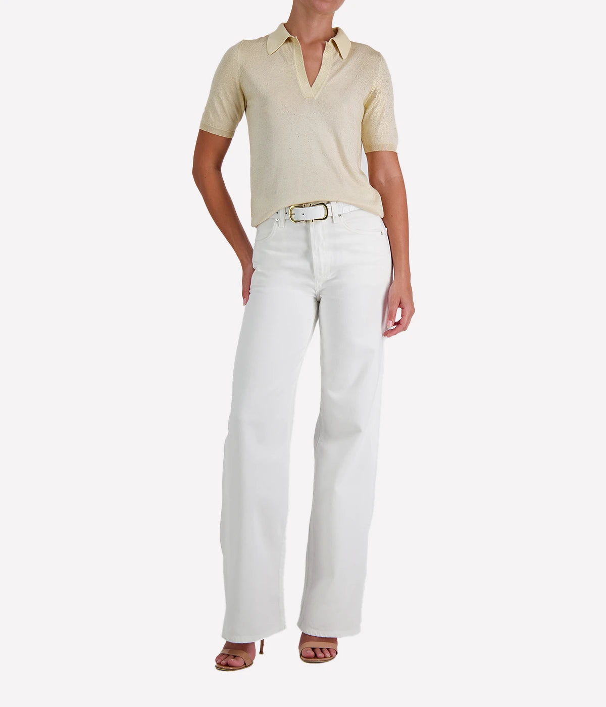 Laminated Polo Neck Pullover in VANILLA