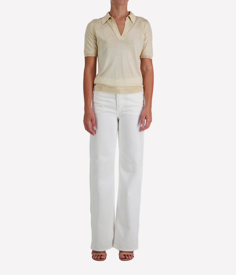 Laminated Polo Neck Pullover in VANILLA
