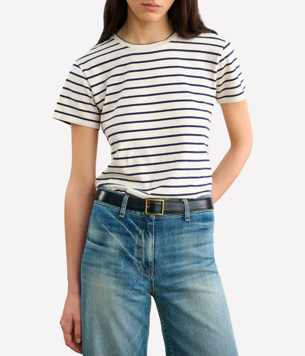 Lana Crewneck Tee in Natural Navy Stripe