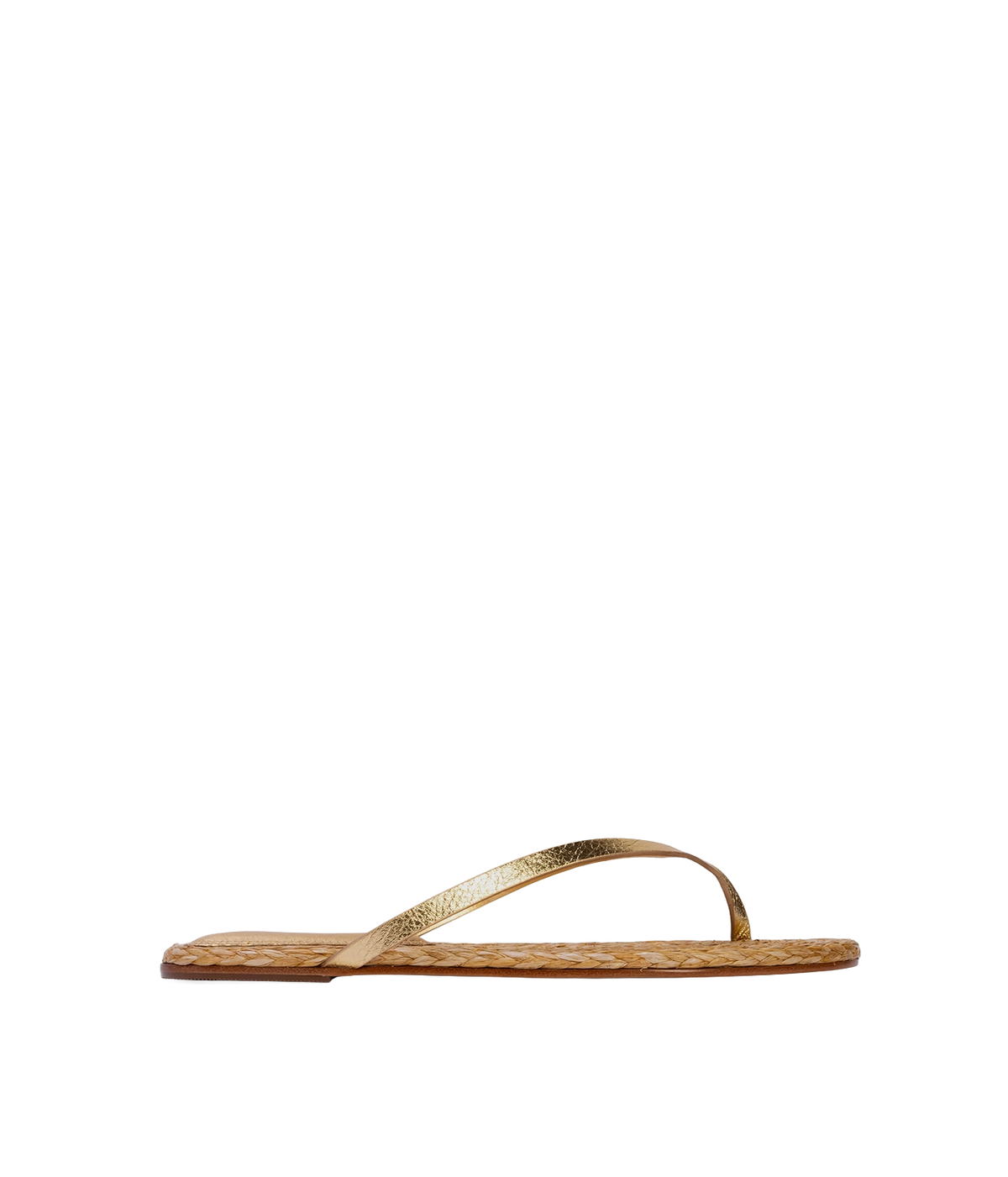 A single flat flip-flop sandal in a textured gold finish - Alaya Sandal in Gold Metallic