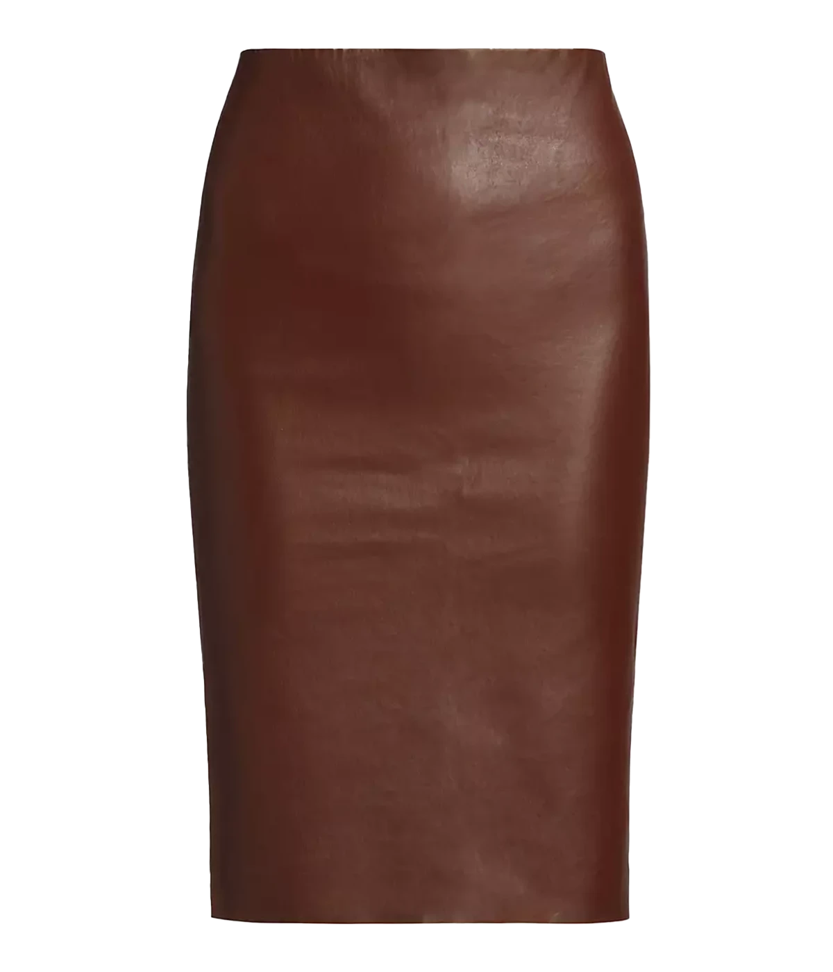 midi length whiskey brown real leather skirt, perfect for nights outor corporate wear. 