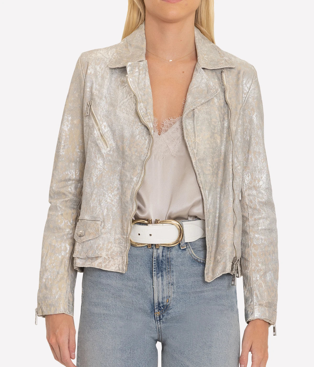 Leather Jacket in Silveralbume