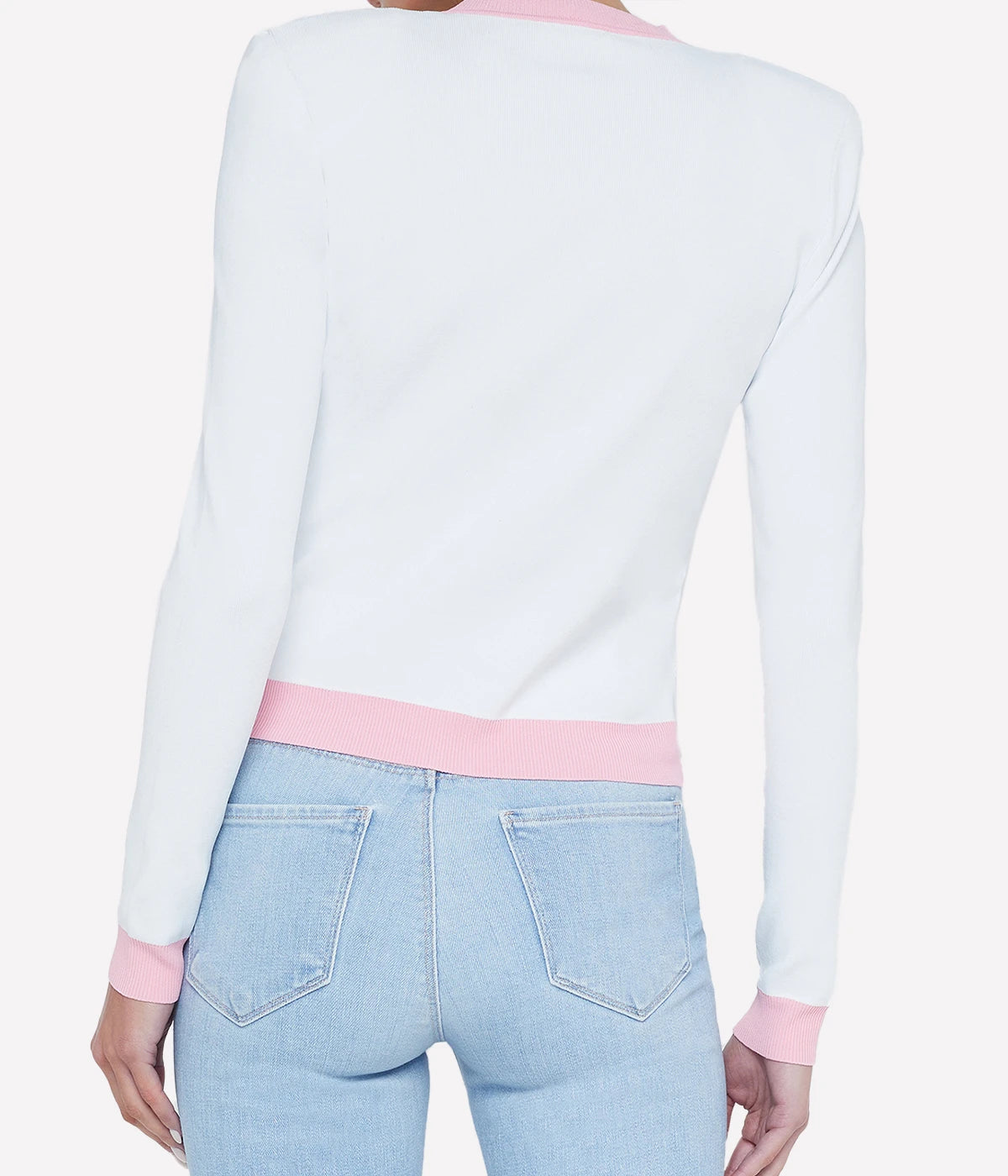 Leon Crew Neck Cardigan in White Cotton Candy