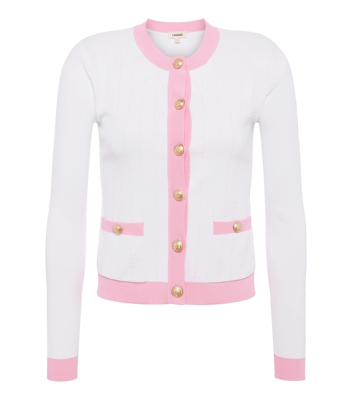 Leon Crew Neck Cardigan in White Cotton Candy