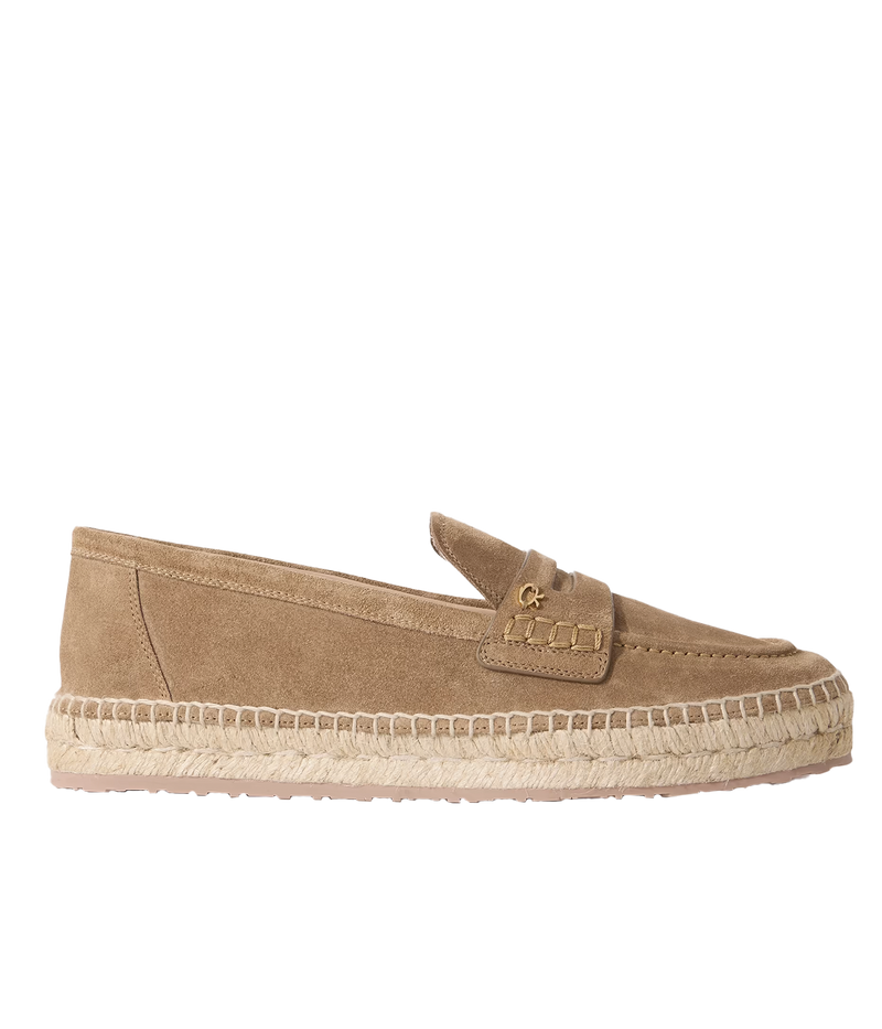 ALT text: Gianvito Rossi Lido Espadrilles in brown suede with jute sole and signature ribbon detail.