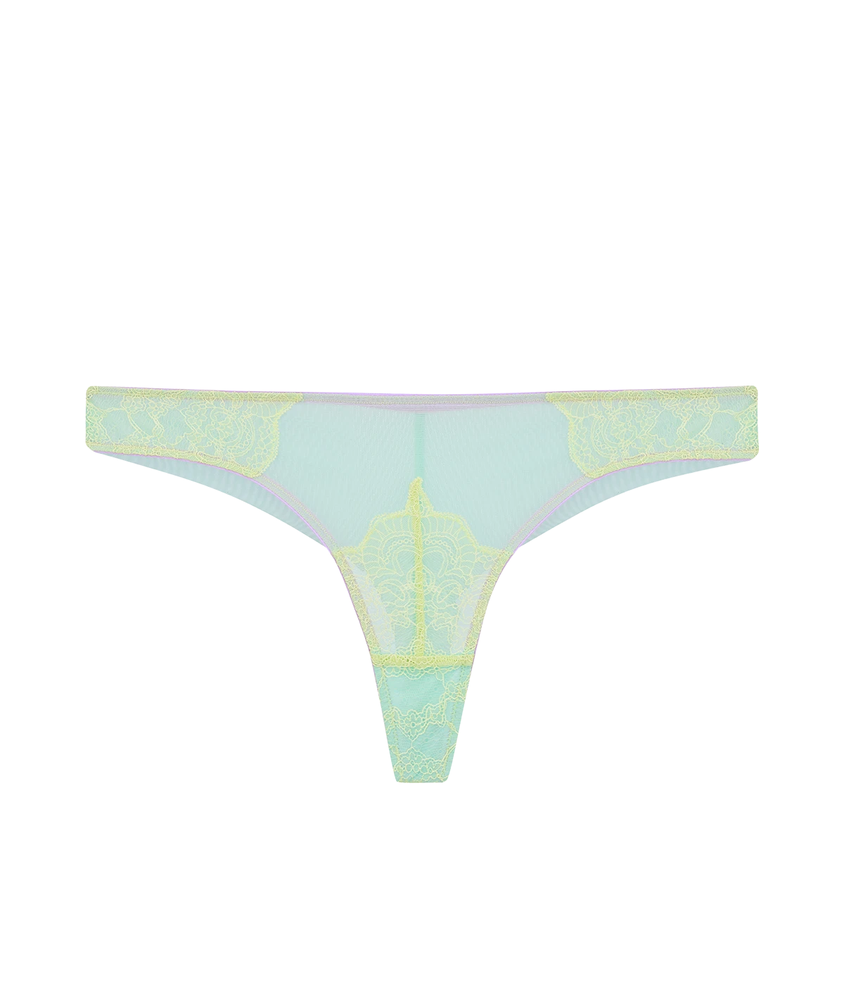 Brazilian-style lace knicker with recycled lace front and tulle back, designed for a smooth, no panty-line free finish.