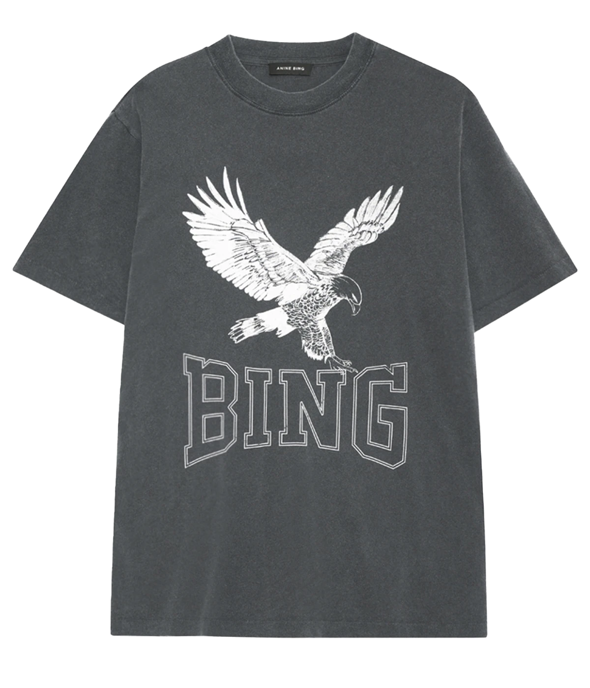 ALT text: Lili Retro Eagle Tee in Washed Black featuring a retro eagle graphic design on the front.