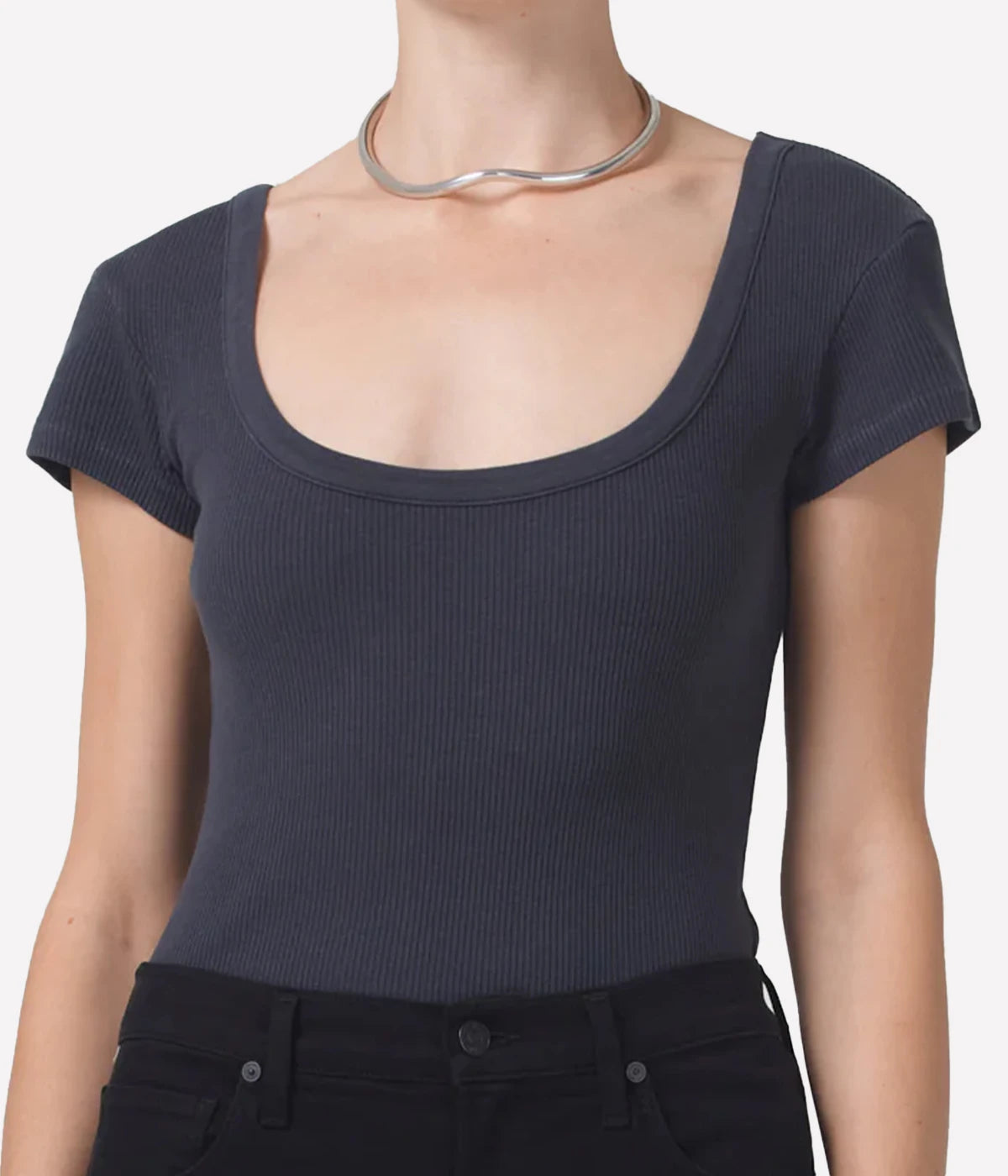 Lima Scoop Neck Top in Charcoal