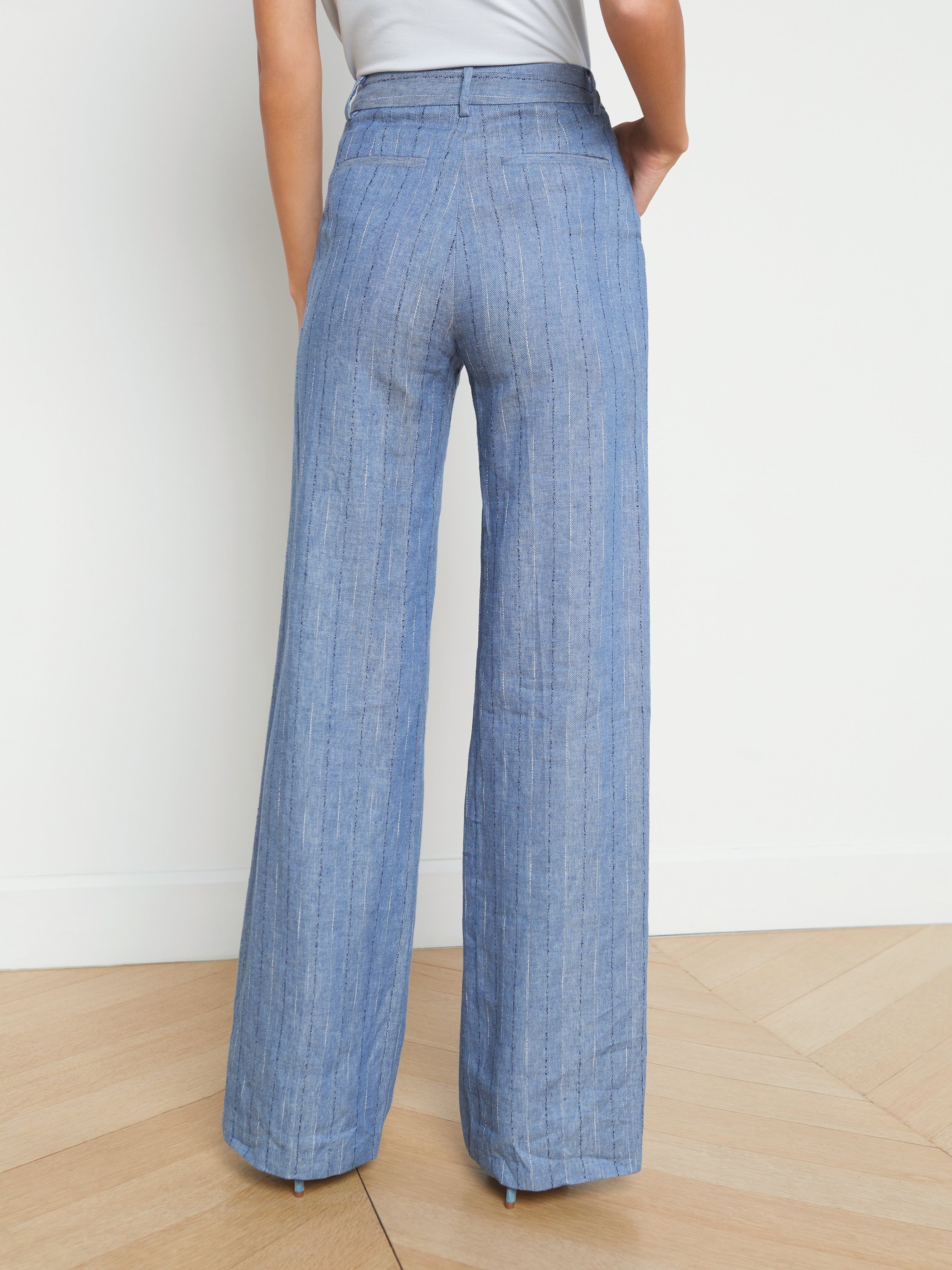 Livvy Straight Leg Trouser in Slate Blue Pinstripe