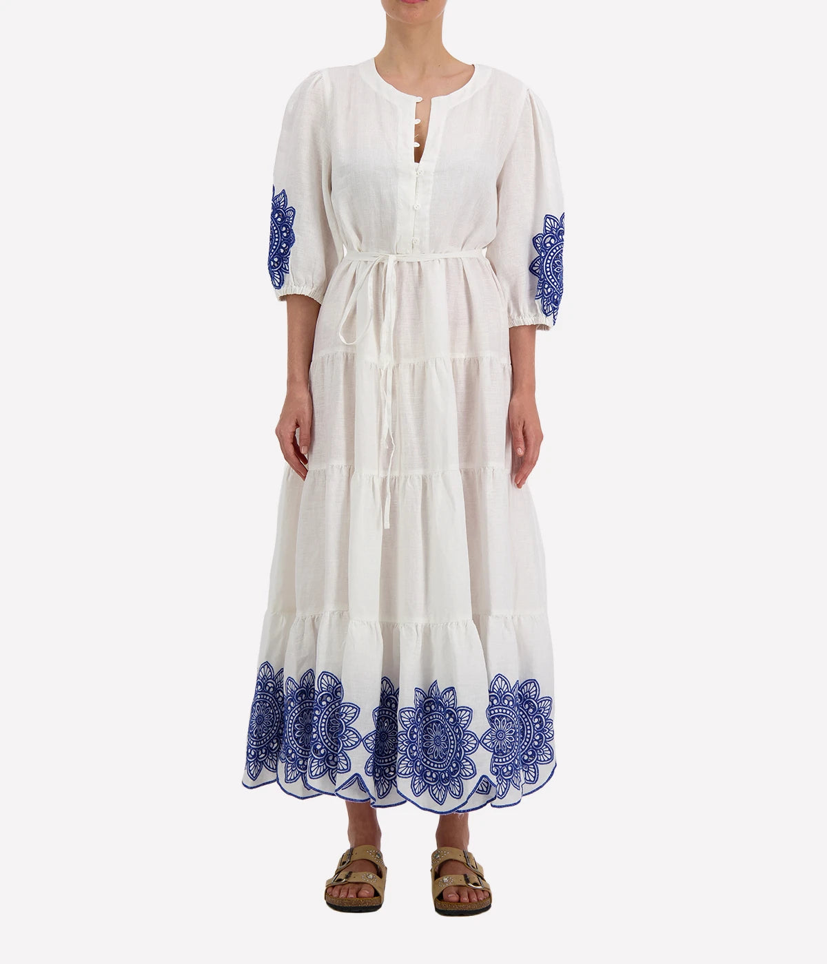 Long Daisy Dress in White & Blue