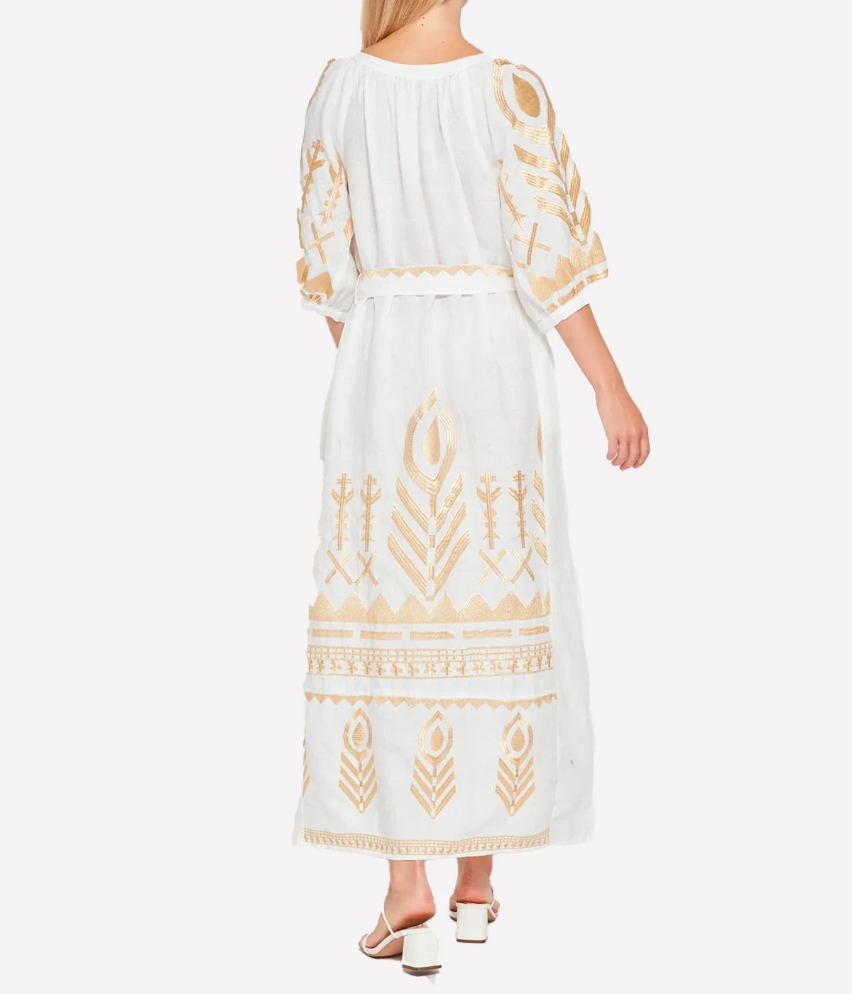 Long Feather Dress in White & Gold