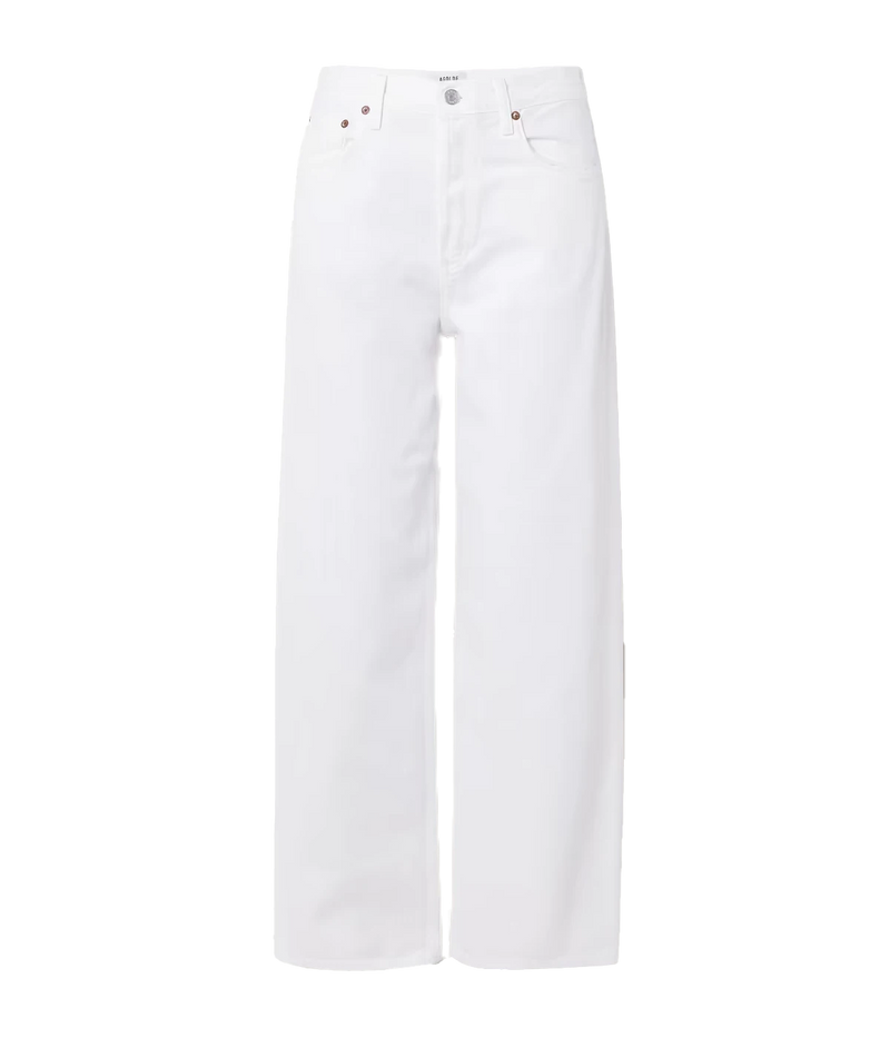 ALT text for images: Low slung, relaxed fit baggy jeans in organic cotton, with a baggy straight leg and low waist.
