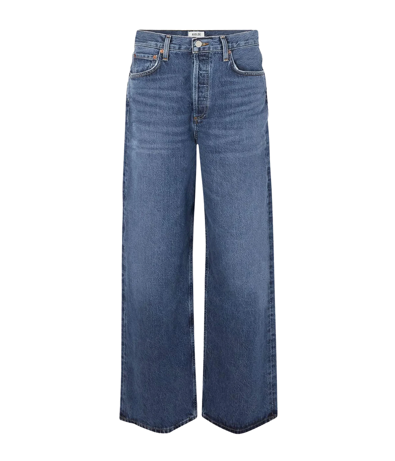 Low Slung Baggy Jean in Blue, featuring a relaxed, oversized fit with a classic blue denim wash and a laid-back, casual style.