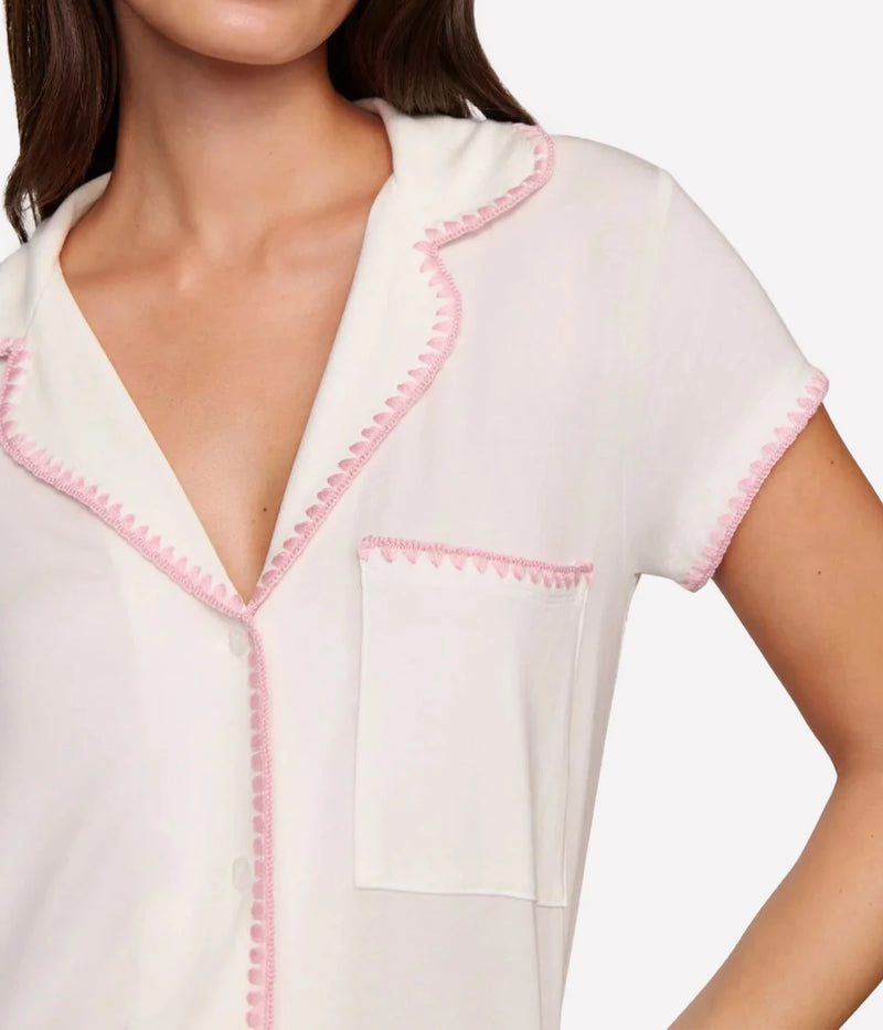 Frida Shortie PJ Set In Ivory Pink Nectar