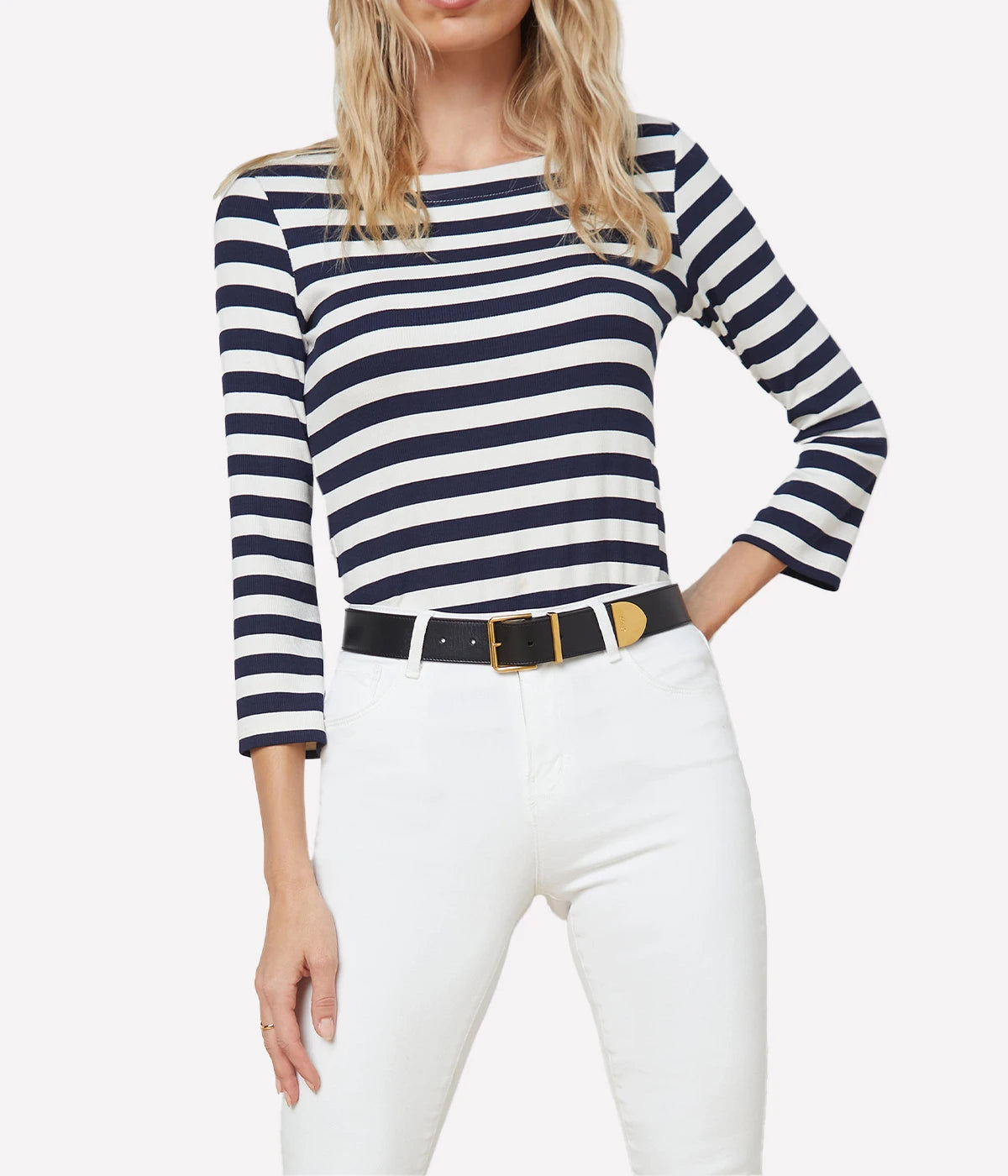 Lucille Boat Neck Top in Navy White Stripe