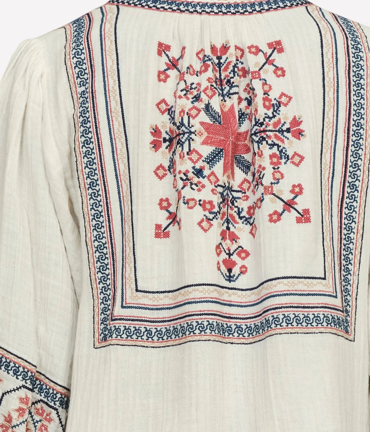 M.A.B.E Calista Embroidered Jacket in Ecru Multi – close-up of embroidered back motif