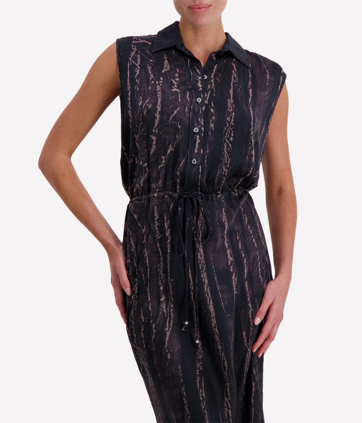 Sleeveless Maxi Shirt Dress in Black Snake