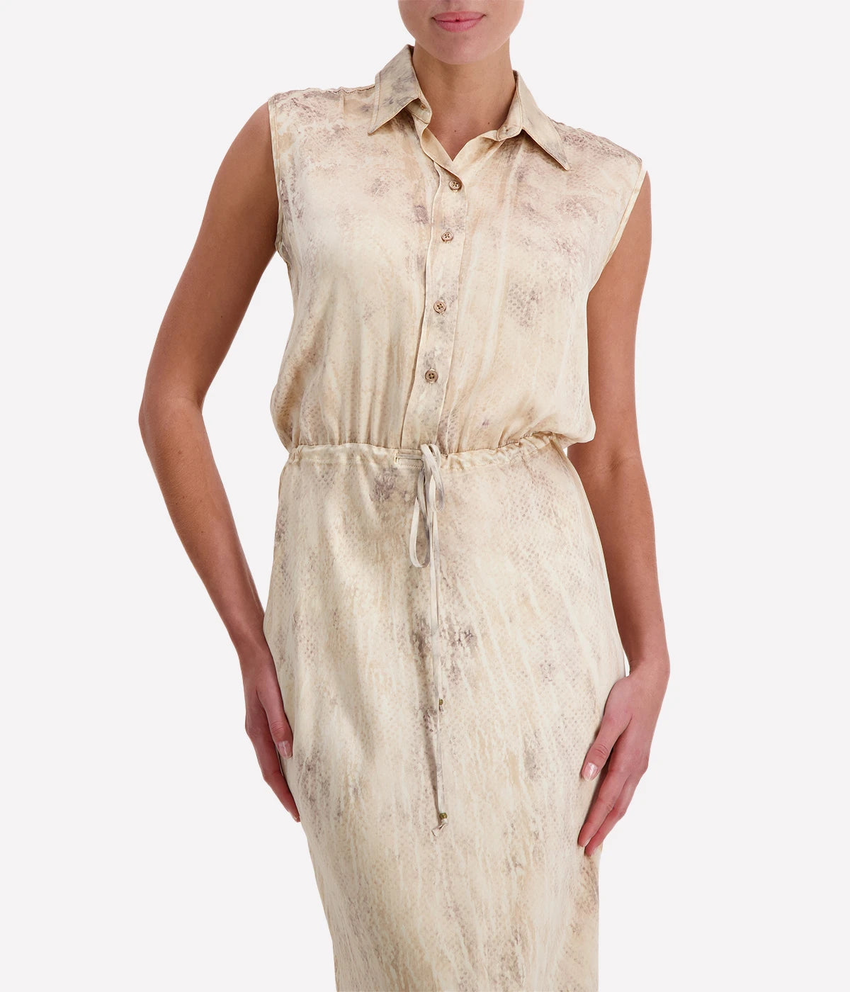 Sleeveless Maxi Shirt Dress in Brown Khaki Snake