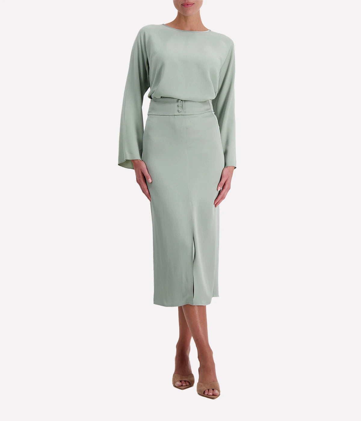 Shiny anvers satin pencil skirt in lichene