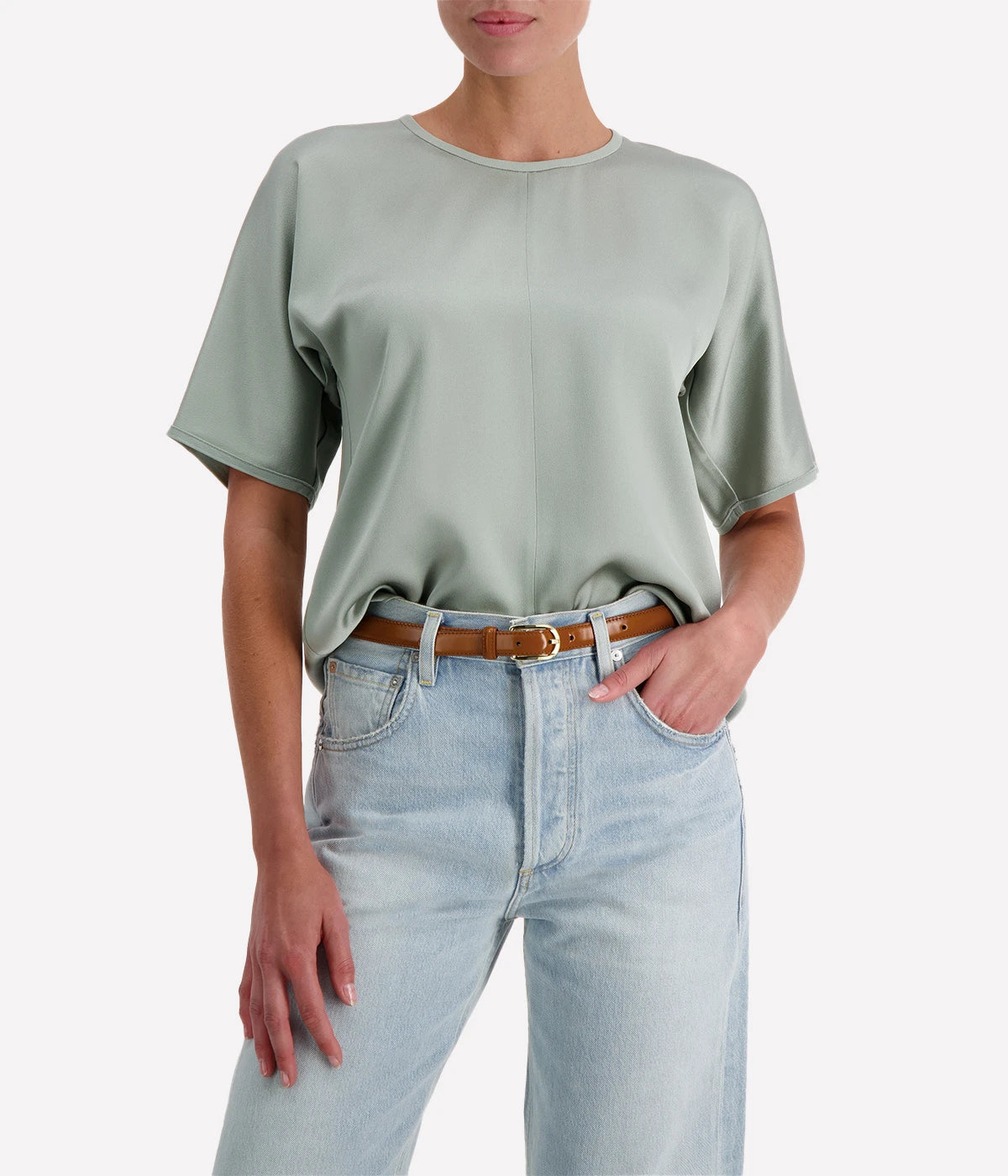 Shiny anvers satin top in lichene