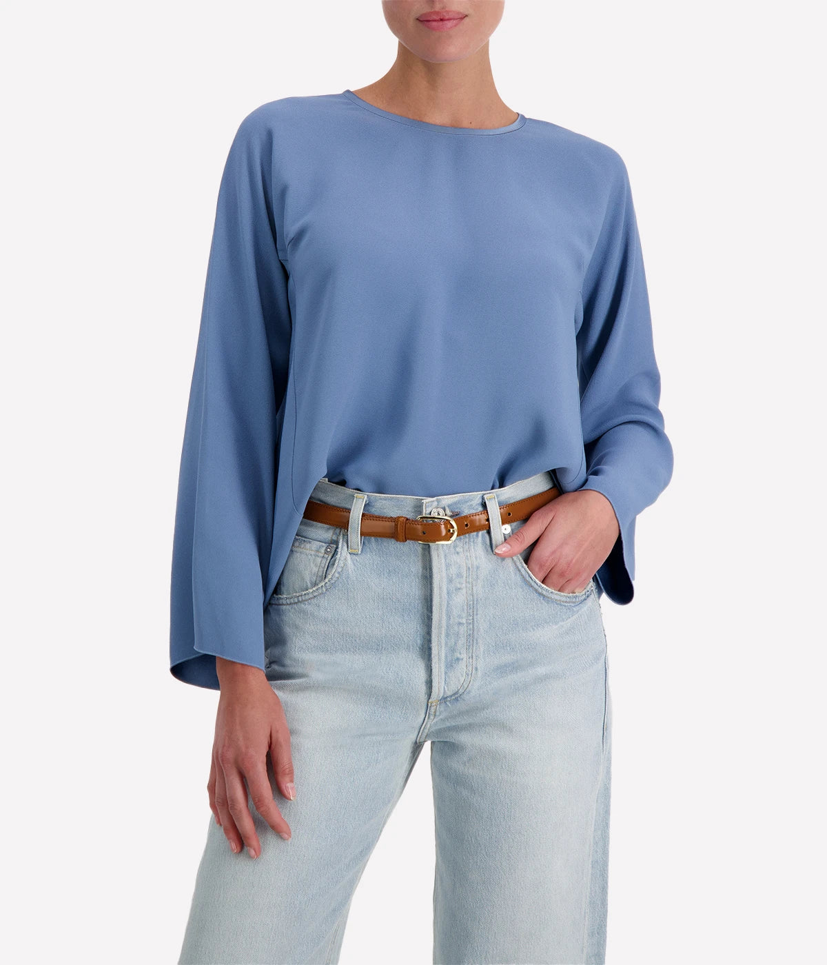 Matte anvers satin top in ceruleo