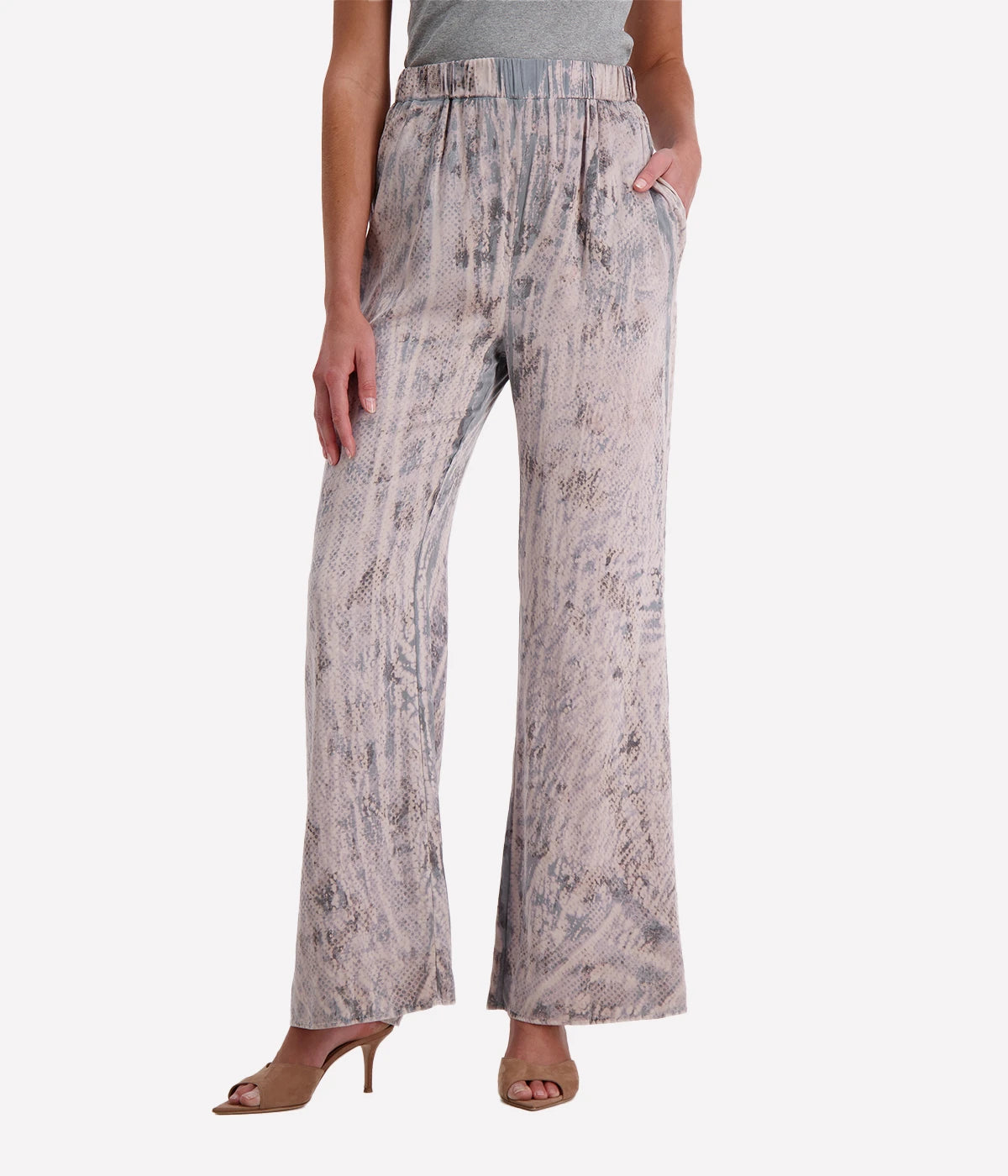 High Waist Wide Leg Pant in Pink Snake