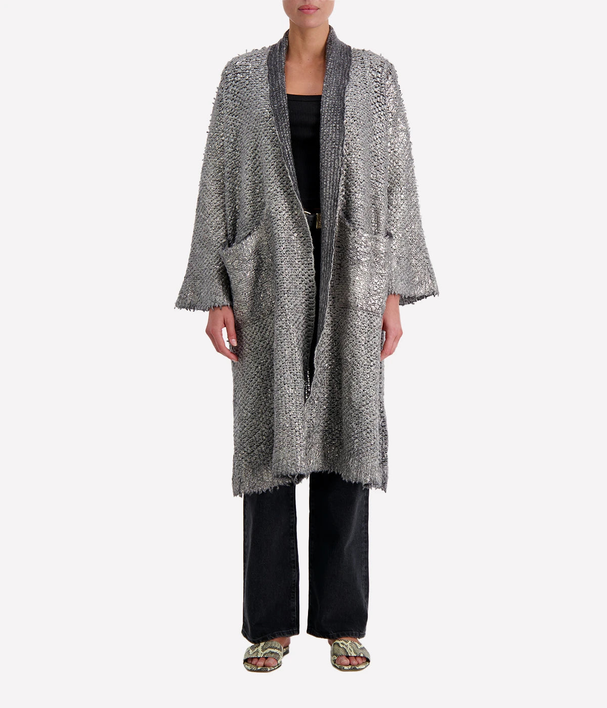 Hand Painted Long Furry Cardigan with Lamination in Husky