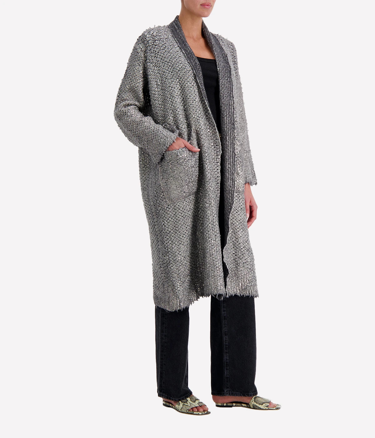Hand Painted Long Furry Cardigan with Lamination in Husky