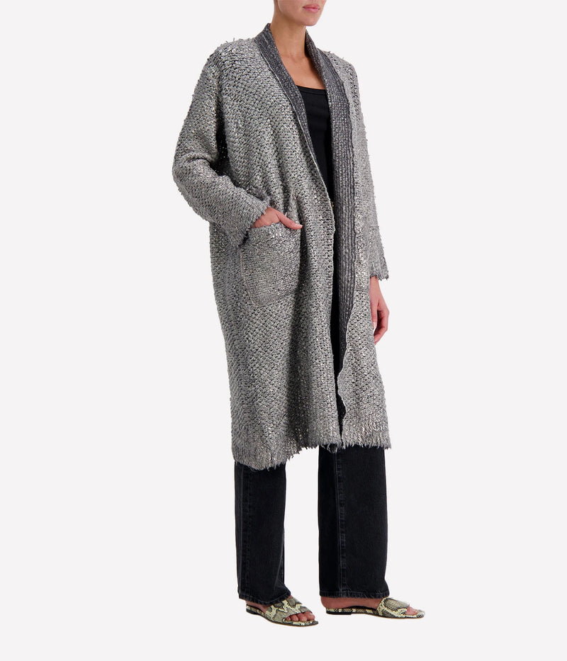Hand Painted Long Furry Cardigan with Lamination in Husky